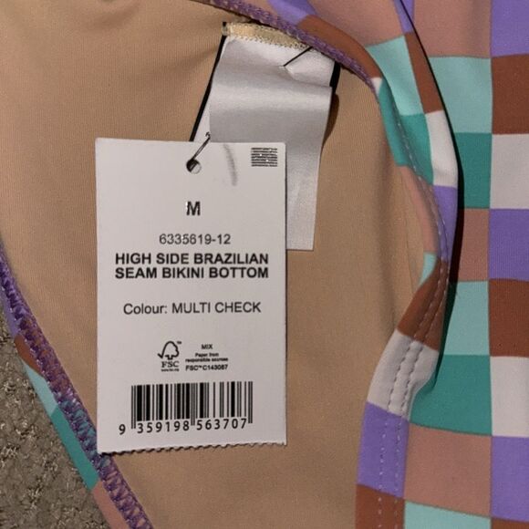 COTTON ON BIKINI BOTTOM BRAZILIAN HIGH SIDE MULTI CHECK BODY MULTI COLOR NEW - Picture 4 of 9